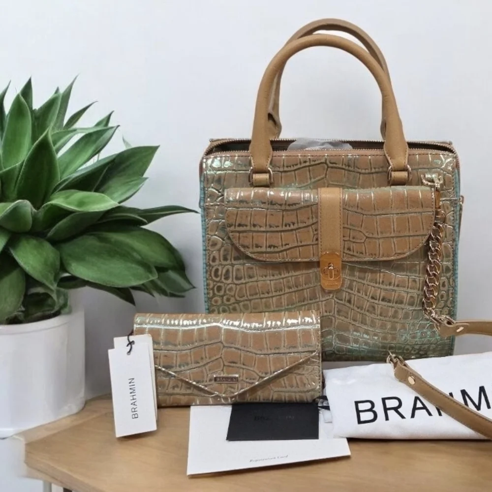 💛▪️Brahmin▪️small Caroline Mineral Blue Fremont Satchel + Veronica wallet Set